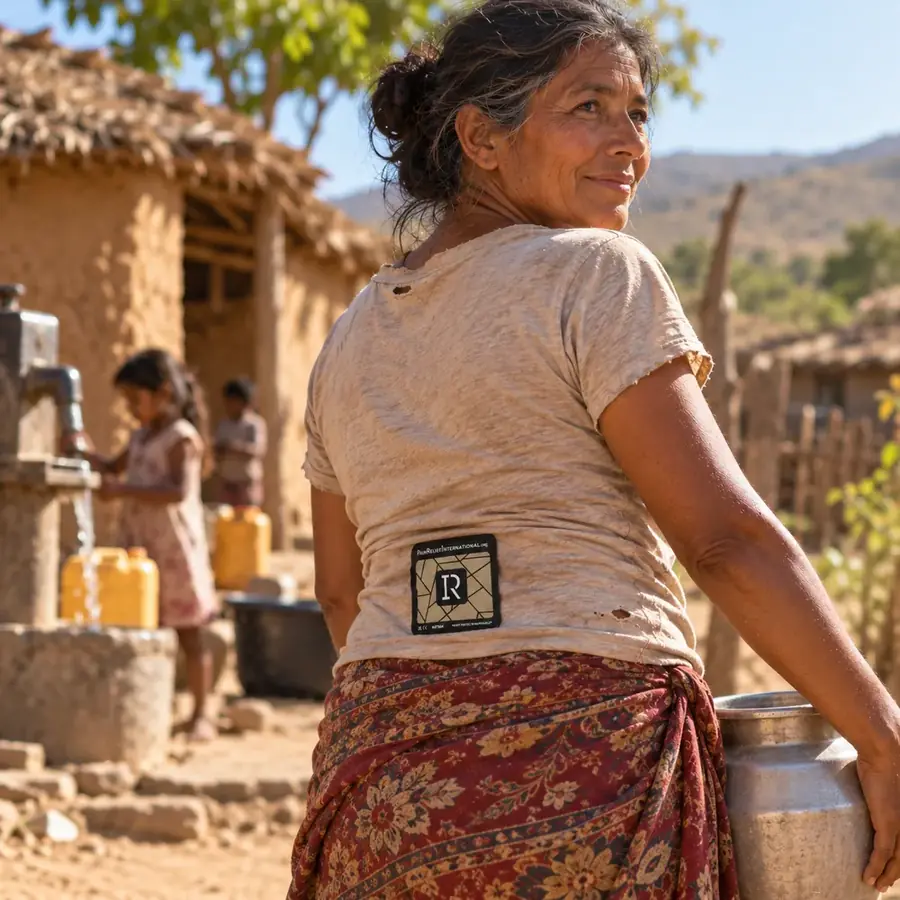 A woman wearing a PRI 4x4 device on her lower back while working